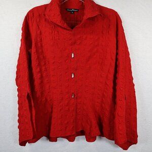Courtney Washington Textured‎ Split Bell Sleeve Pullover Stretchy Size S Red